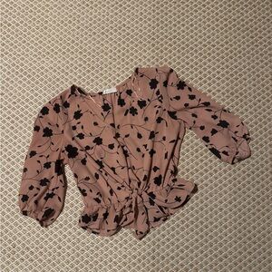 Floral Print Women's Top - Black on Mauve